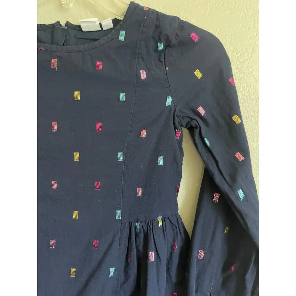GAP KIDS‎ Cotton Fit 'n Flare Dress Navy Blue Metallic Confetti Polka Dot Medium